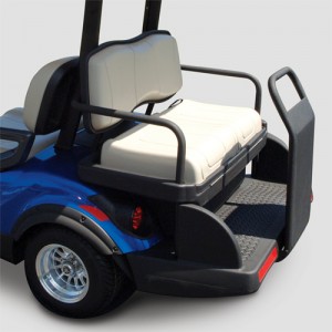 Yamaha rear seat kit on a blue golf cart